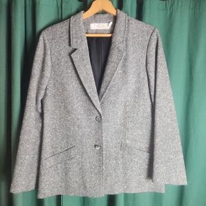 VINTAGE Young Pendleton Pure Wool Two-Button Notch Lapel Gray Herringbone Blazer